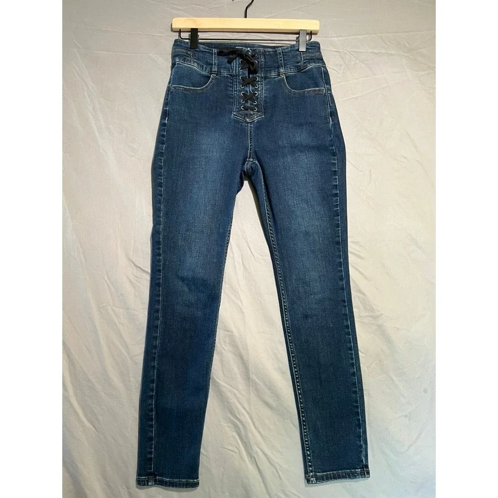 We The Free Free People Lace Up Corset High Rise Skinny Jeans Blue 28 OB839226